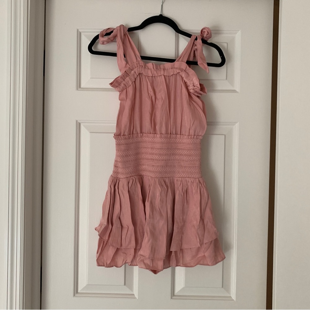 Pink shirred waist romper